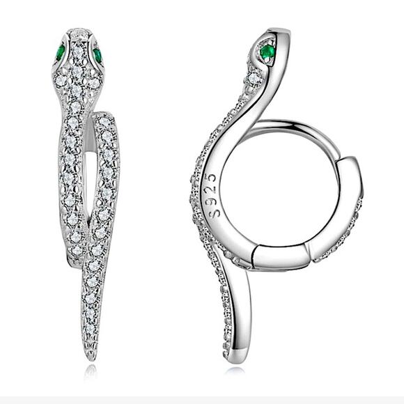 White Green Zircon Stone Snake Hoop Earrings Silver Wedding Jewelry For Women - Picture 11 of 13